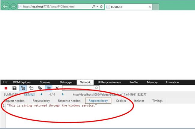 web api returns the results